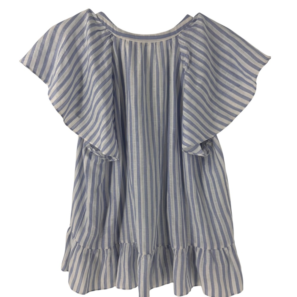 Veronica Beard Blue White Striped Linen Silk Flutter Sleeve Peplum Top 8 - Picture 3 of 9